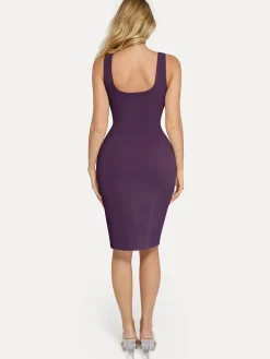 Shapewear Faux Nubuck Bodycon Sculpting Slit Midi Dress
