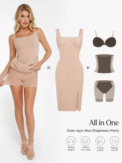 Shapewear Faux Nubuck Bodycon Sculpting Slit Midi Dress