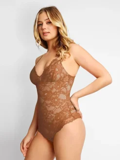 Shapewear Firm Control Smoothing Full Lace Thong Bodysuit