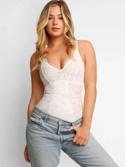 Shapewear Firm Control Smoothing Full Lace Thong Bodysuit