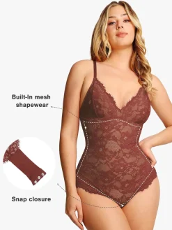 Shapewear Firm Control Smoothing Full Lace Thong Bodysuit