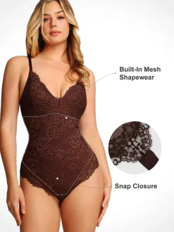 Shapewear Firm Control Smoothing Full Lace Thong Bodysuit