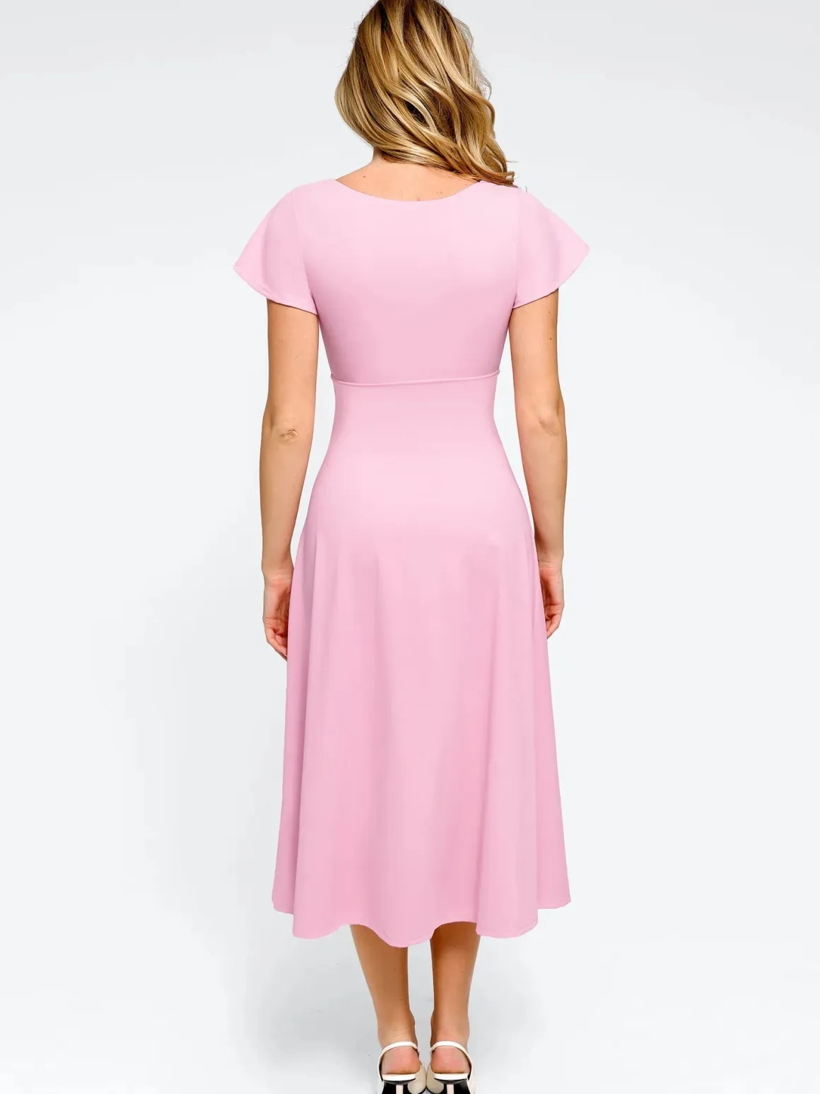 Shapewear Flutter Sleeve Sculpting A-Line Midi Dress
