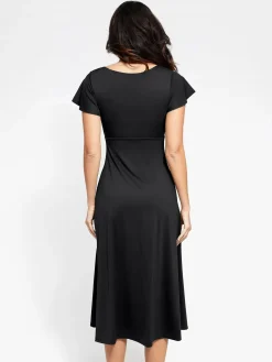Shapewear Flutter Sleeve Sculpting A-Line Midi Dress