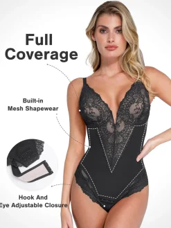 Shapewear Full Coverage Plunging Lace Slimming Bodysuit