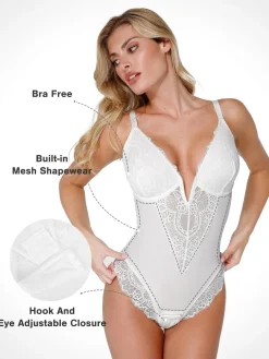 Shapewear Full Coverage Plunging Lace Slimming Bodysuit