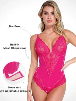Shapewear Full Coverage Plunging Lace Slimming Bodysuit