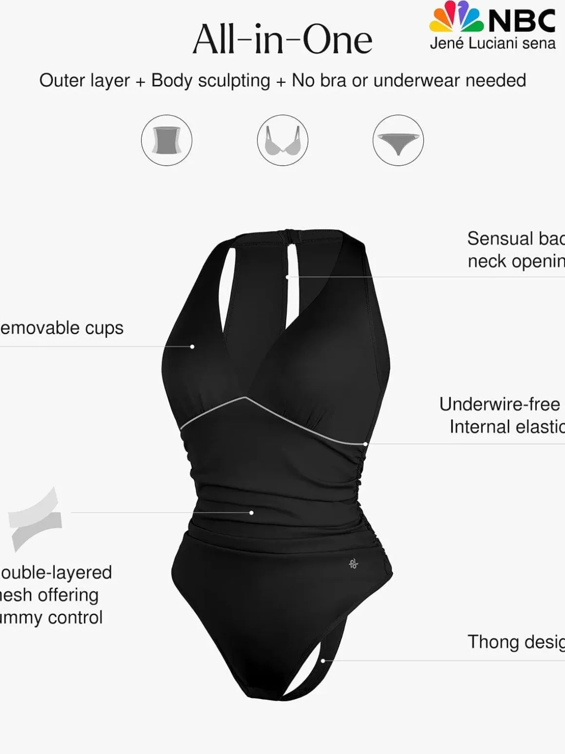 Shapewear Halter Cowl Neck Ruched Tummy Control Bodysuit