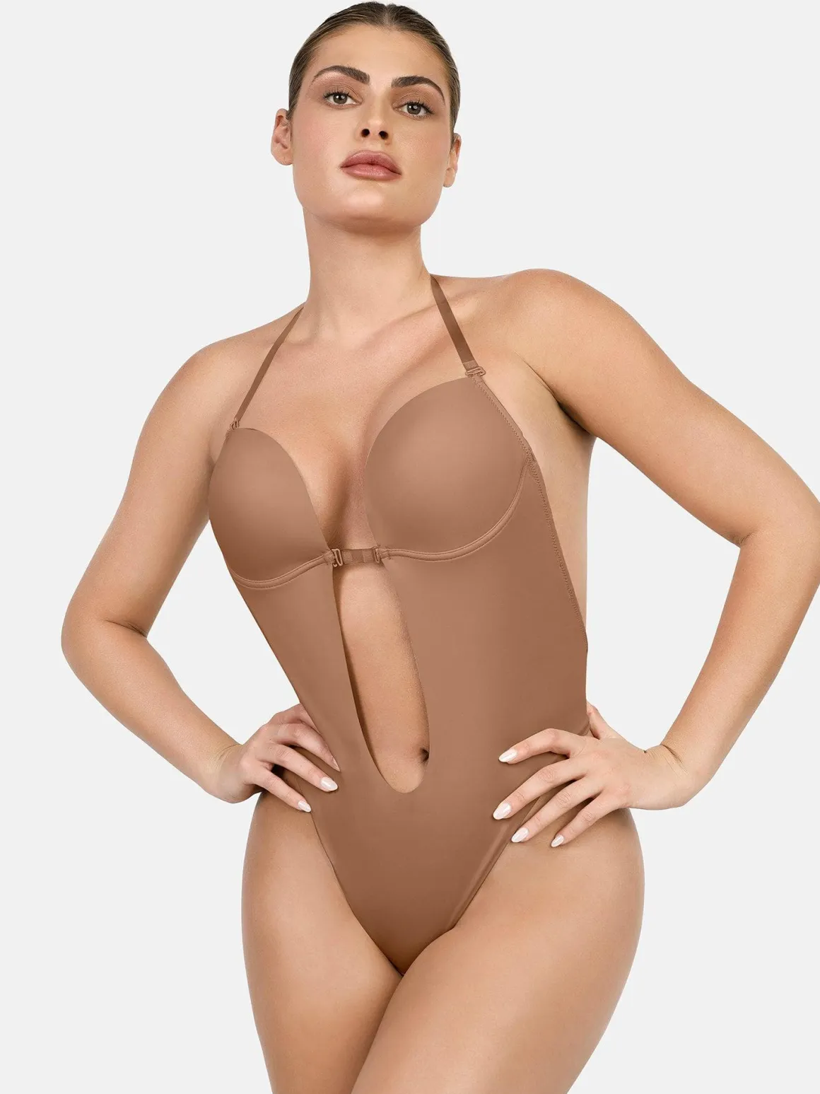 Shapewear Halter Strap Deep U Sculpting Backless Bodysuit