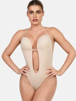 Shapewear Halter Strap Deep U Sculpting Backless Bodysuit