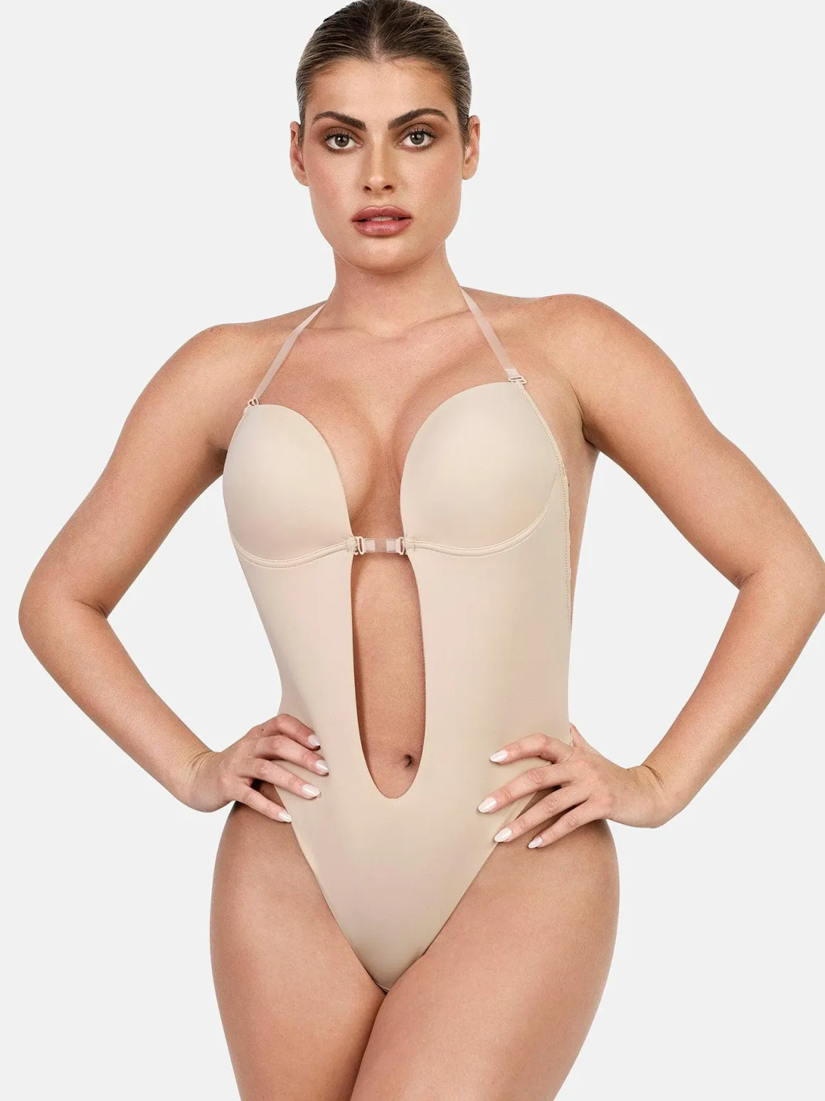 Shapewear Halter Strap Deep U Sculpting Backless Bodysuit