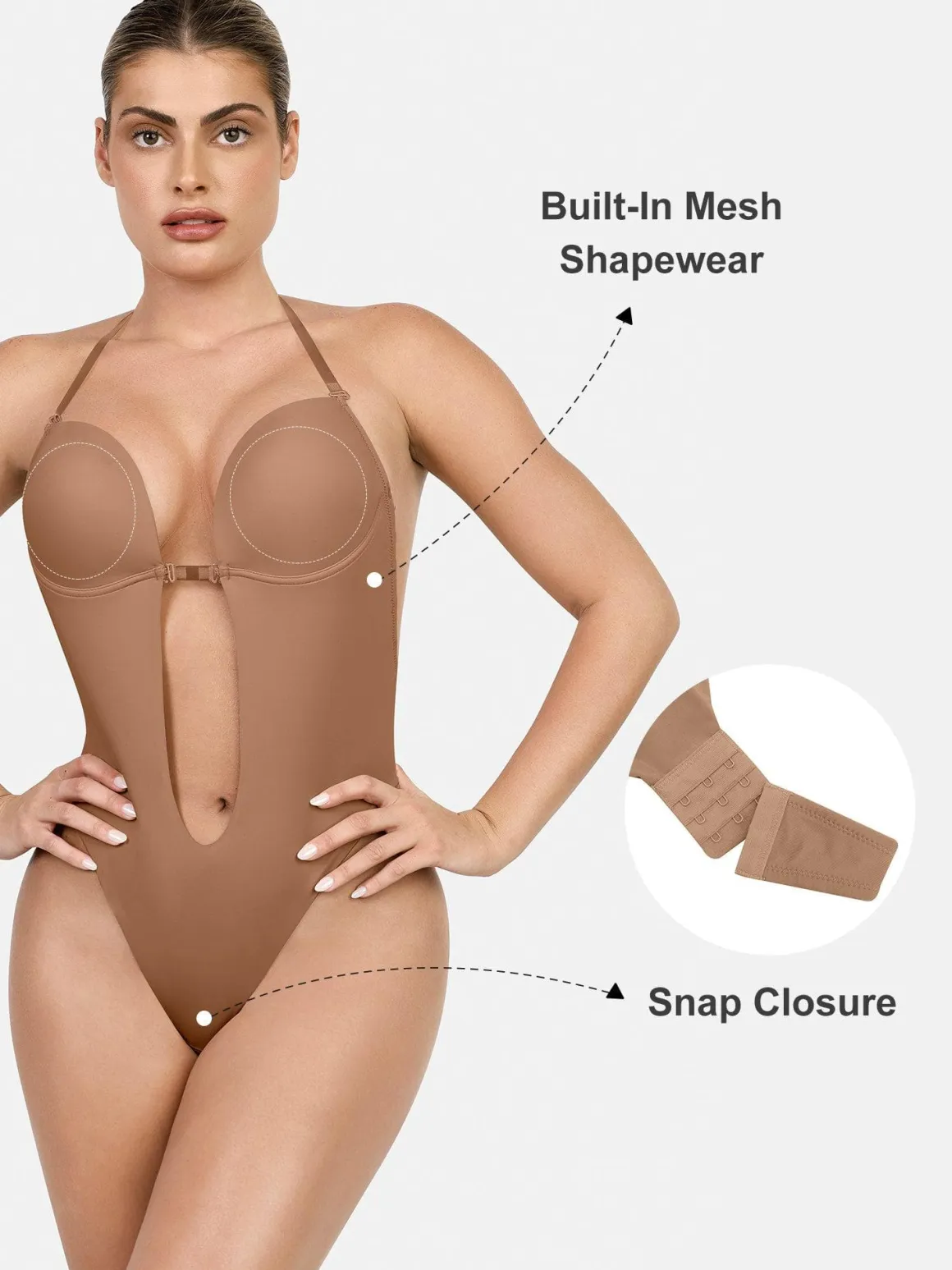 Shapewear Halter Strap Deep U Sculpting Backless Bodysuit