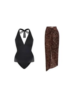 Shapewear Halter Tummy Control Swimsuit And Cover-Up Set
