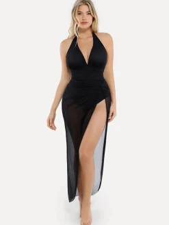Shapewear Halter Tummy Control Swimsuit And Cover-Up Set