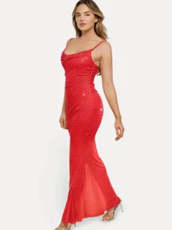 Shapewear Heat-Set Crystal Mesh Slimming Maxi Slip Dress