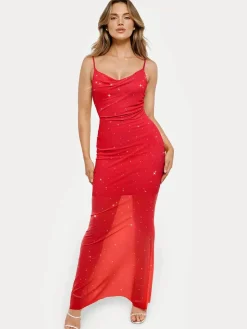 Shapewear Heat-Set Crystal Mesh Slimming Maxi Slip Dress