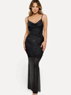 Shapewear Heat-Set Crystal Mesh Slimming Maxi Slip Dress