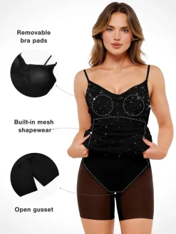 Shapewear Heat-Set Crystal Mesh Slimming Maxi Slip Dress