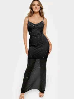 Shapewear Heat-Set Crystal Mesh Slimming Maxi Slip Dress