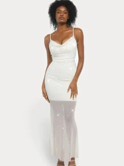 Shapewear Heat-Set Crystal Mesh Slimming Maxi Slip Dress