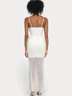 Shapewear Heat-Set Crystal Mesh Slimming Maxi Slip Dress