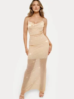 Shapewear Heat-Set Crystal Mesh Slimming Maxi Slip Dress