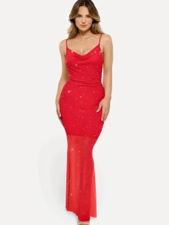Shapewear Heat-Set Crystal Mesh Slimming Maxi Slip Dress