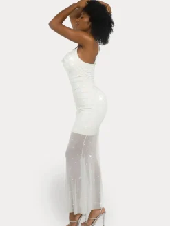 Shapewear Heat-Set Crystal Mesh Slimming Maxi Slip Dress