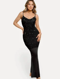 Shapewear Heat-Set Crystal Mesh Slimming Maxi Slip Dress