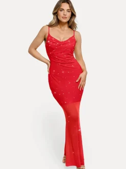 Shapewear Heat-Set Crystal Mesh Slimming Maxi Slip Dress