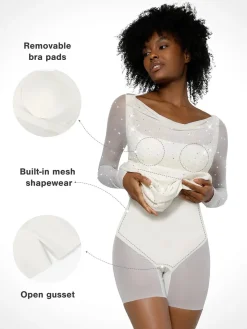 Shapewear Heat-Set Crystal Mesh Long Sleeve Slim Mini Dress