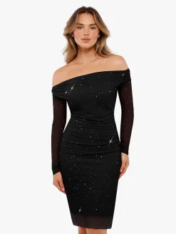Shapewear Heat-Set Crystal Mesh Long Sleeve Slim Mini Dress