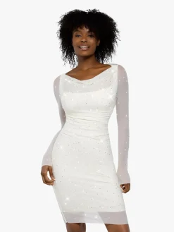 Shapewear Heat-Set Crystal Mesh Long Sleeve Slim Mini Dress