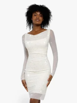 Shapewear Heat-Set Crystal Mesh Long Sleeve Slim Mini Dress