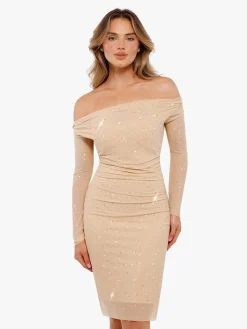 Shapewear Heat-Set Crystal Mesh Long Sleeve Slim Mini Dress