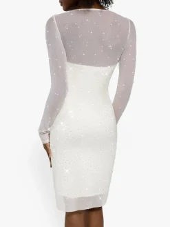 Shapewear Heat-Set Crystal Mesh Long Sleeve Slim Mini Dress