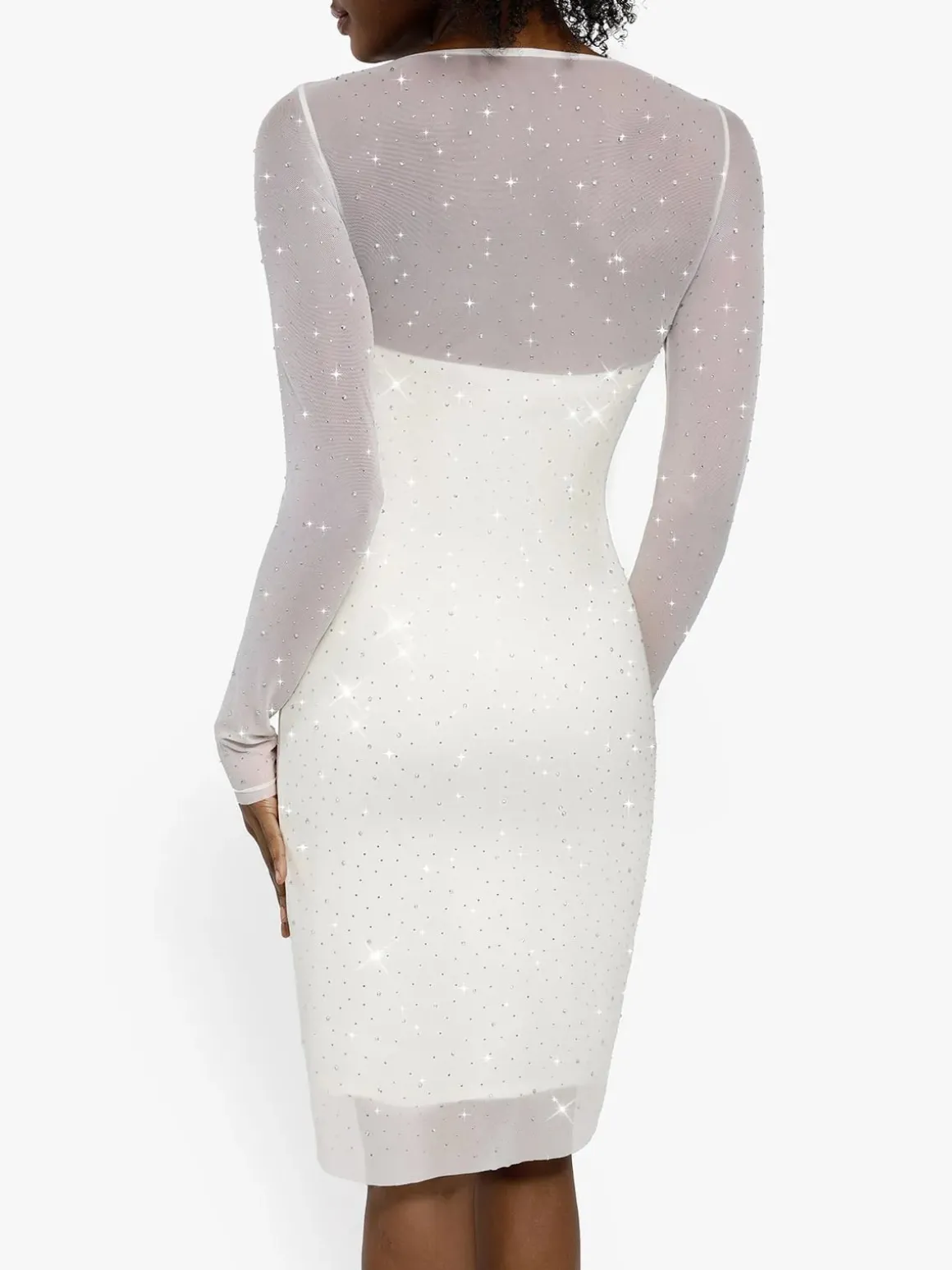 Shapewear Heat-Set Crystal Mesh Long Sleeve Slim Mini Dress