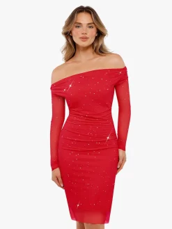 Shapewear Heat-Set Crystal Mesh Long Sleeve Slim Mini Dress