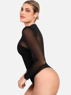 Shapewear Illusion Mesh Long Sleeve Tummy Control Bodysuit