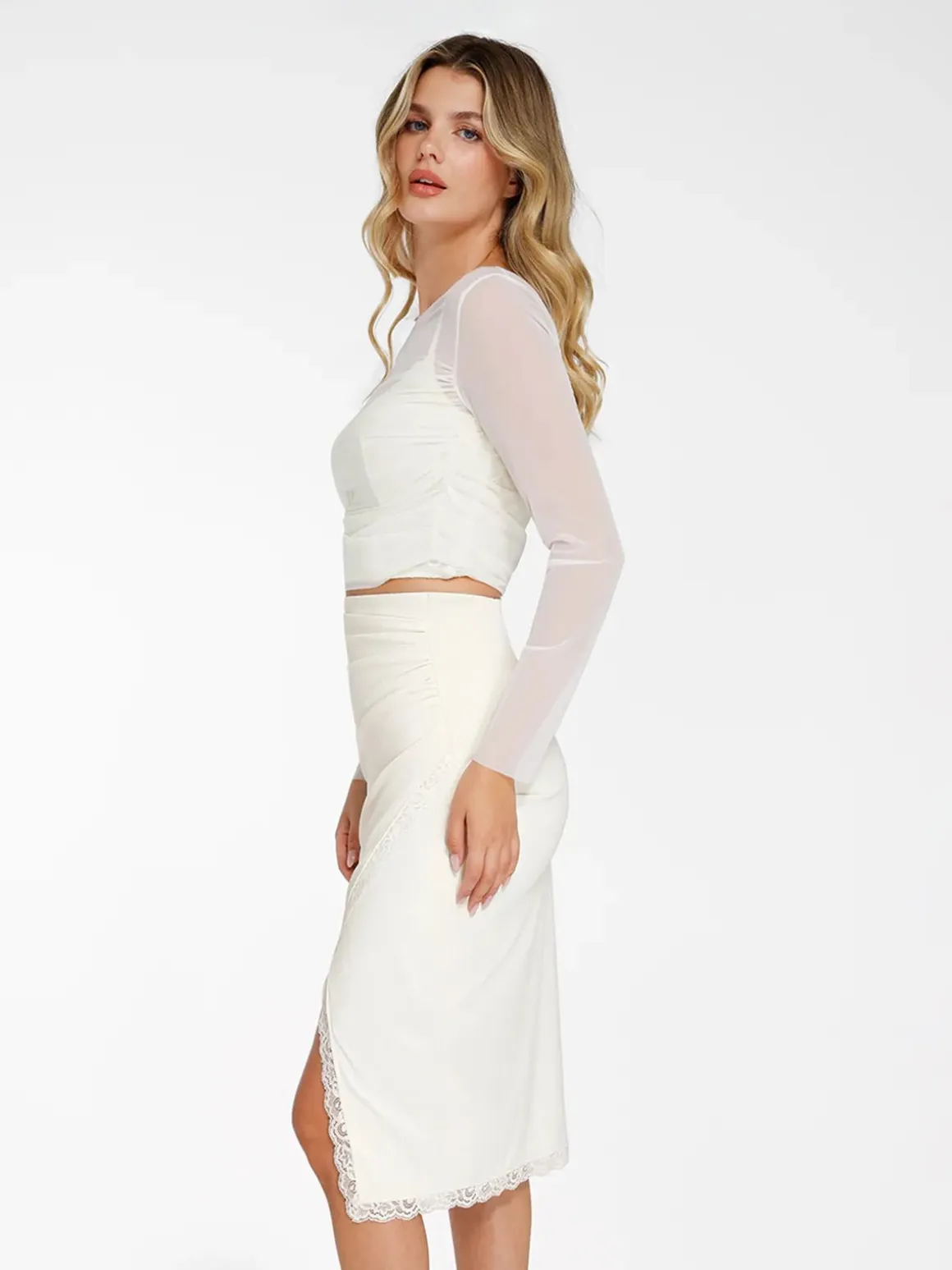 Shapewear Lace Corset Top Split Skirt Mesh Cover-Up Set