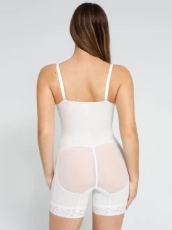 Shapewear Lace Deep-V Neck Bodysuits or Faux Leather Skirts