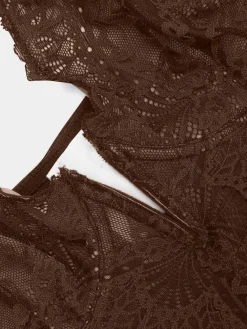 Shapewear Lace Deep-V Neck Bodysuits or Faux Leather Skirts
