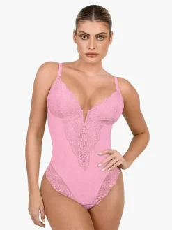 Shapewear Lace Deep V-Neck Sculpting Thong Bodysuit