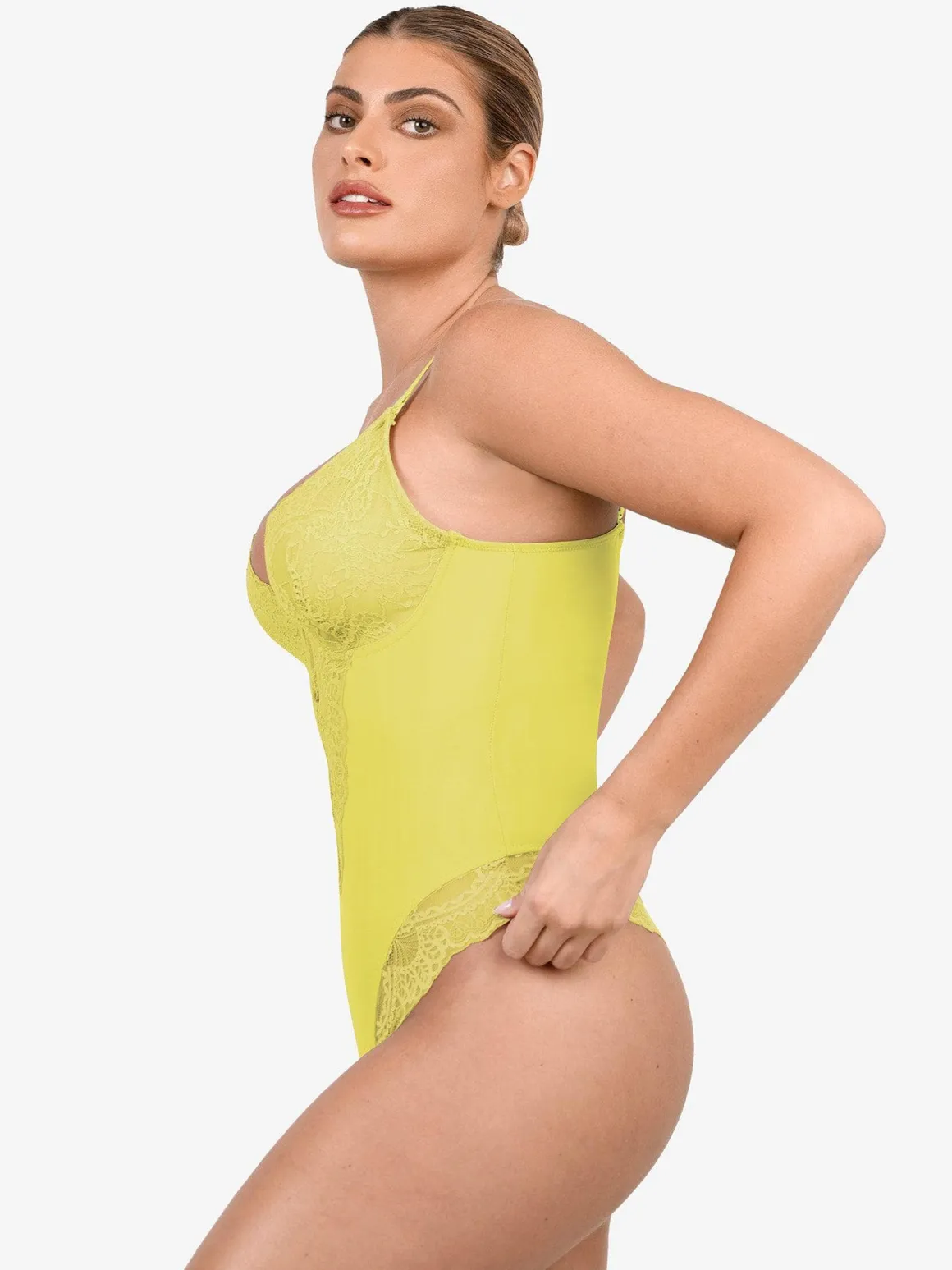 Shapewear Lace Deep V-Neck Sculpting Thong Bodysuit