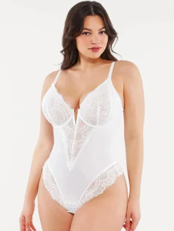 Shapewear Lace Deep V-Neck Sculpting Thong Bodysuit