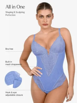 Shapewear Lace Deep V-Neck Sculpting Thong Bodysuit