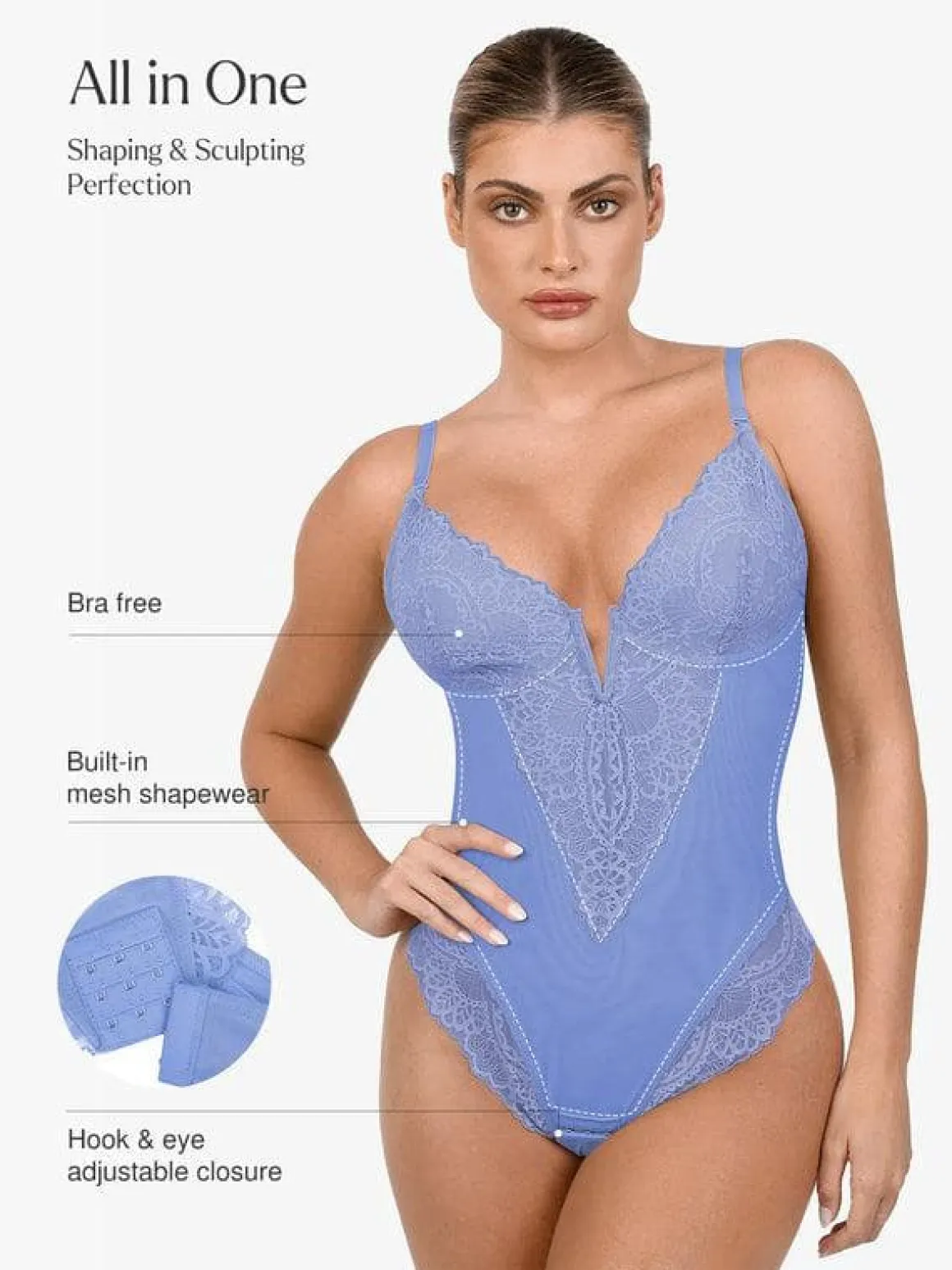 Shapewear Lace Deep V-Neck Sculpting Thong Bodysuit