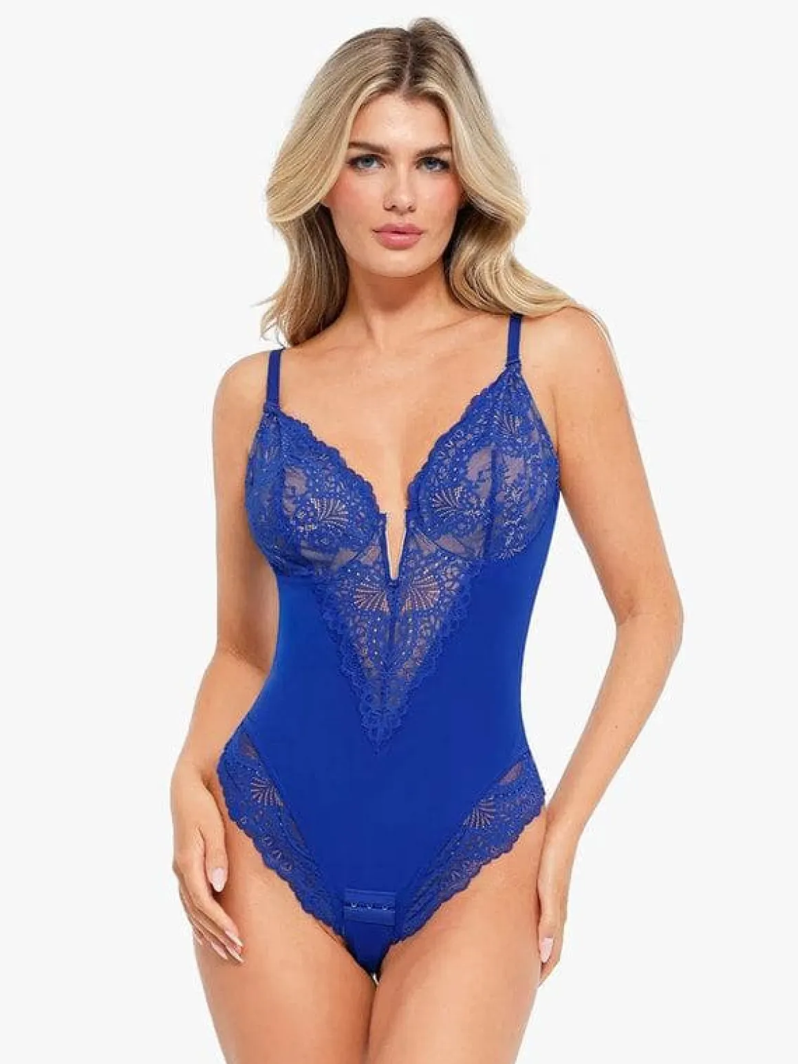 Shapewear Lace Deep V-Neck Sculpting Thong Bodysuit