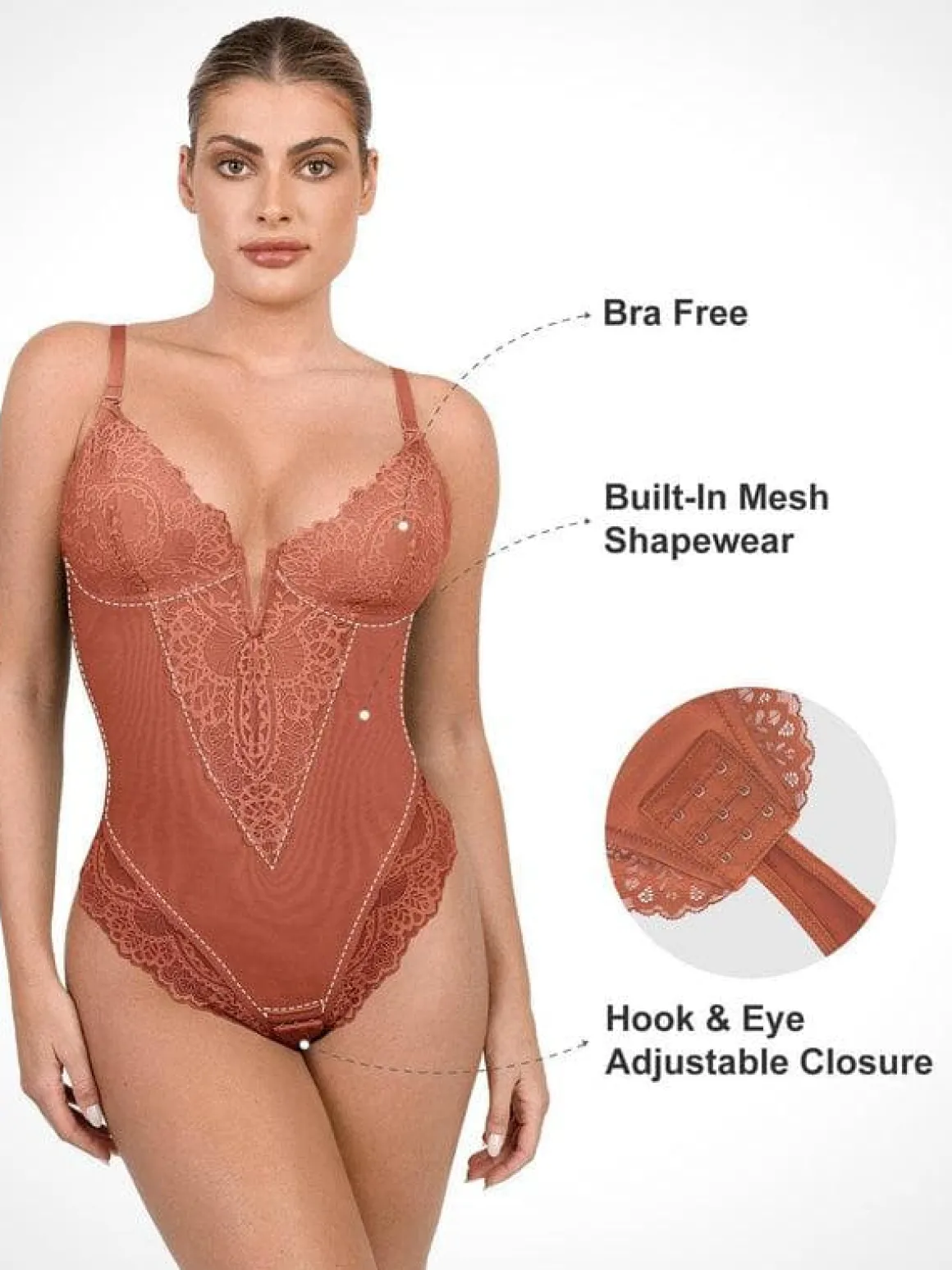 Shapewear Lace Deep V-Neck Sculpting Thong Bodysuit
