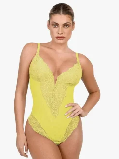 Shapewear Lace Deep V-Neck Sculpting Thong Bodysuit